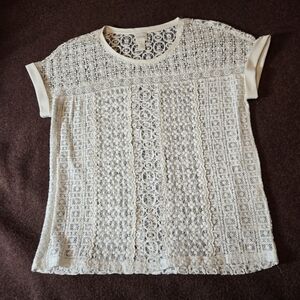 Chico's Size 1 (M) Ivory Lace Blouse Unlined Short Sleeved